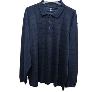 Van Heusen Studio Blue w/Big Black Checks Men's Sweater Polo-Style Shirt 2XLT